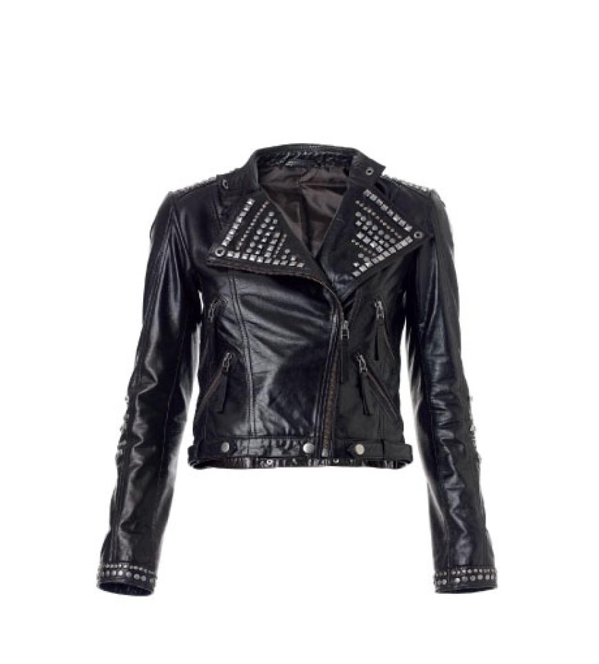 Hardrock: Lederjacke mit Nieten im Bikerstil von Mango, ca. 290 Euro