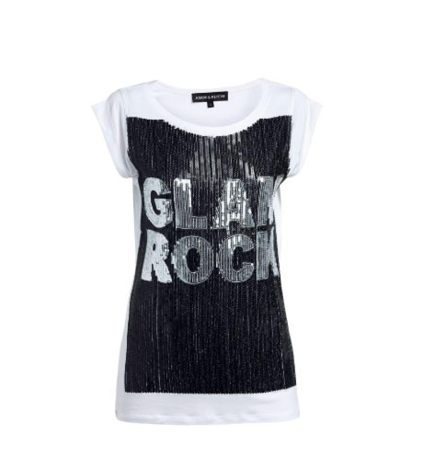 Glam-Rock: T-Shirt mit Pailletten-Schriftzug von Amor & Psyche, ca. 190 Euro