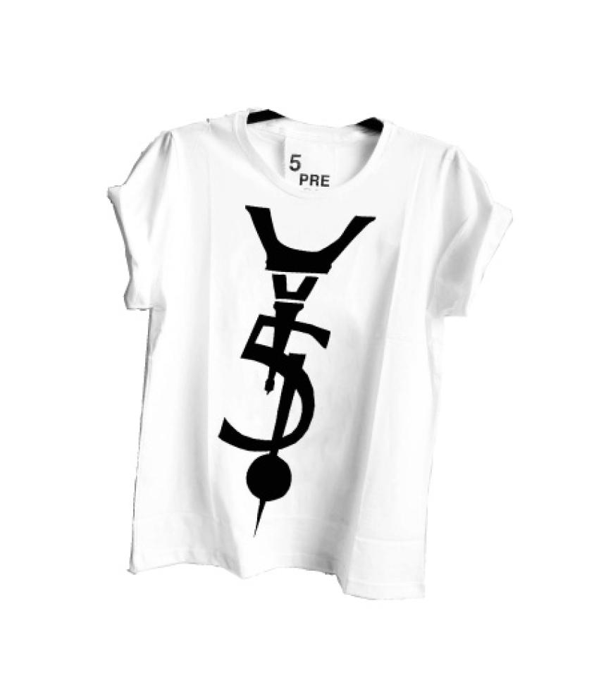 T-Shirt mit verfremdetem Yves-Saint-Laurent-Logo von 5Preview, ca. 65 Euro