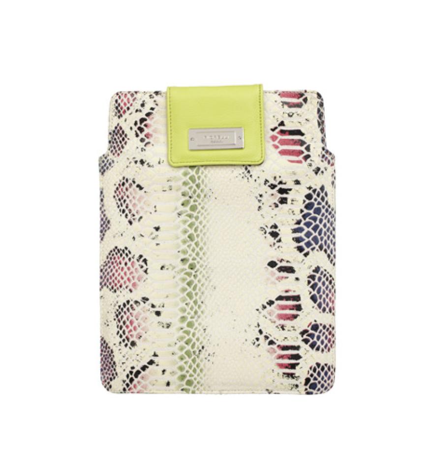 Schlangenleder ist so 90er? Nicht in dieser Kombi! Ipad-Hülle im Reptil-Look mit angesagten Neon-Akzenten von Fiorelli, ca. 25 Euro
