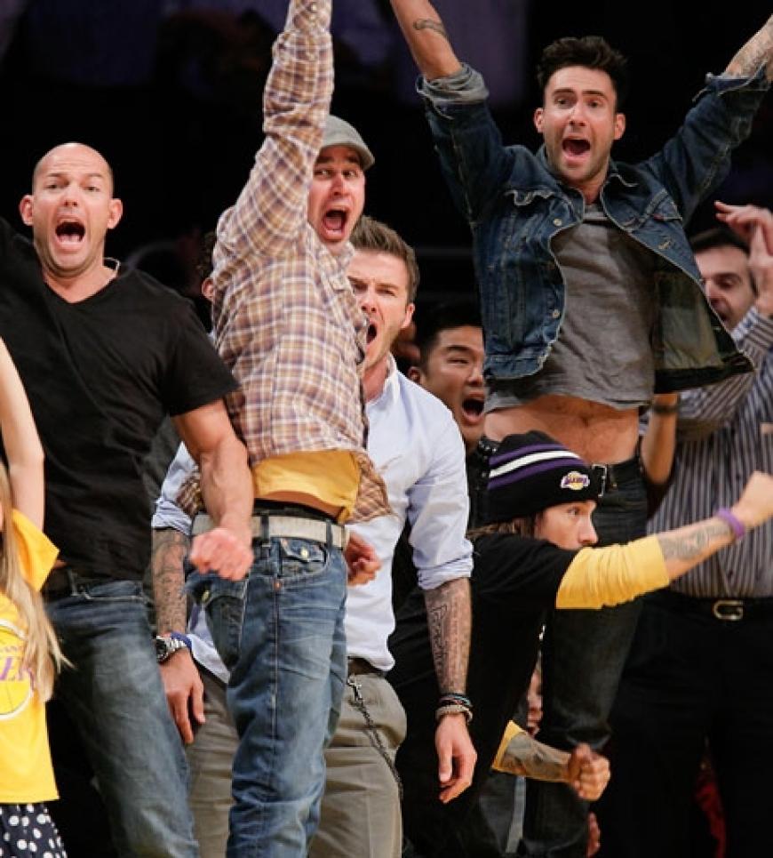 Großer Jubel: Anthony Kiedis, David Beckham und Adam Levine bejubeln die L.A. Lakers