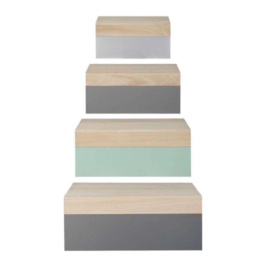Alles im Kasten: Mit den Organisationsboxen von Bloomingville in mint und grau gibt's nie wieder Chaos, Größen: XS: 16x20cm, S: 19x25cm, M: 22x30cm, L: 25x35cm, über Desiary, 99 Euro