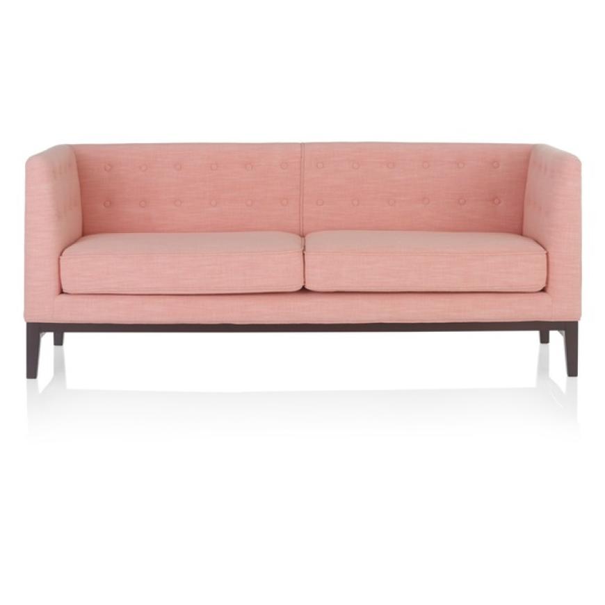 Retro in Rosé: 3-Sitzer-Sofa mit Knopfheftung im Rückenteil, ca. B 204 x H 81 x T 72 cm, über Impressionen, 999 Euro
