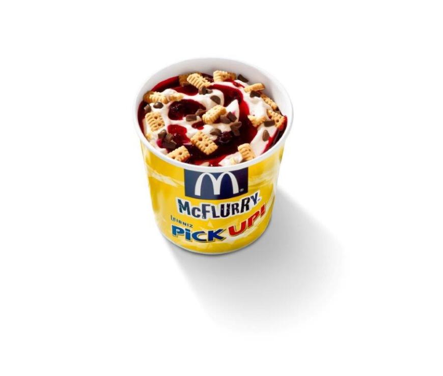 McFlurry gibt's jetzt auch mit PickUp! Drei neue Sorten können wir seit dem 21. Mai bis September vernaschen. Besonders gut gefällt uns Wildberry: knusprige Kekse und zarte Schokolade in leckerem Milcheis. Dazu sommerliche Sauce mit leckeren Früchten. NomNom! 2,59 Euro