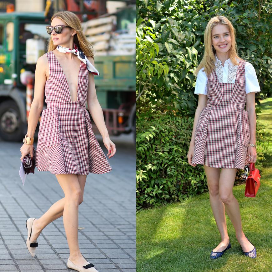 Olivia Palermo und Natalia Vodianova trugen das süße Karo-Kleid von Schiaparelli beide zu den Haute Couture Paris Schauen. Gut, dass sie es so unterschiedlich kombiniert haben! Olivia setzt auf Sexyness, Natalia macht mit ihrem Styling auf Schulmädchen. So recht wollen uns beide Varianten nicht gefallen.