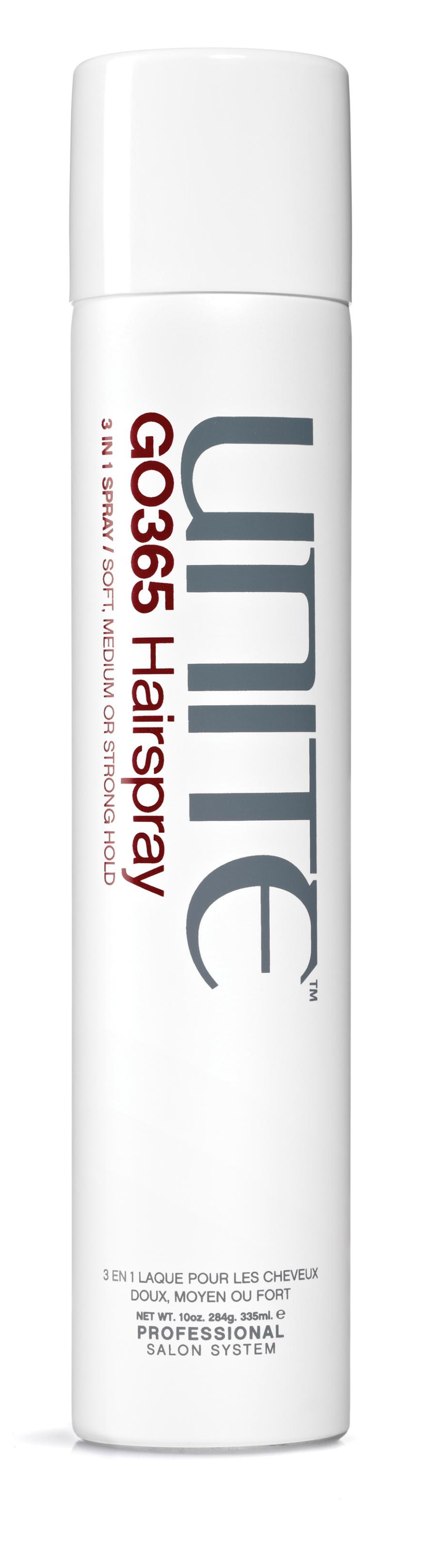 „Go 365“-Haarspray von Unite mit verstellbarem Sprühkopf, ca. 33 Euro, uniteeurotherapy.com