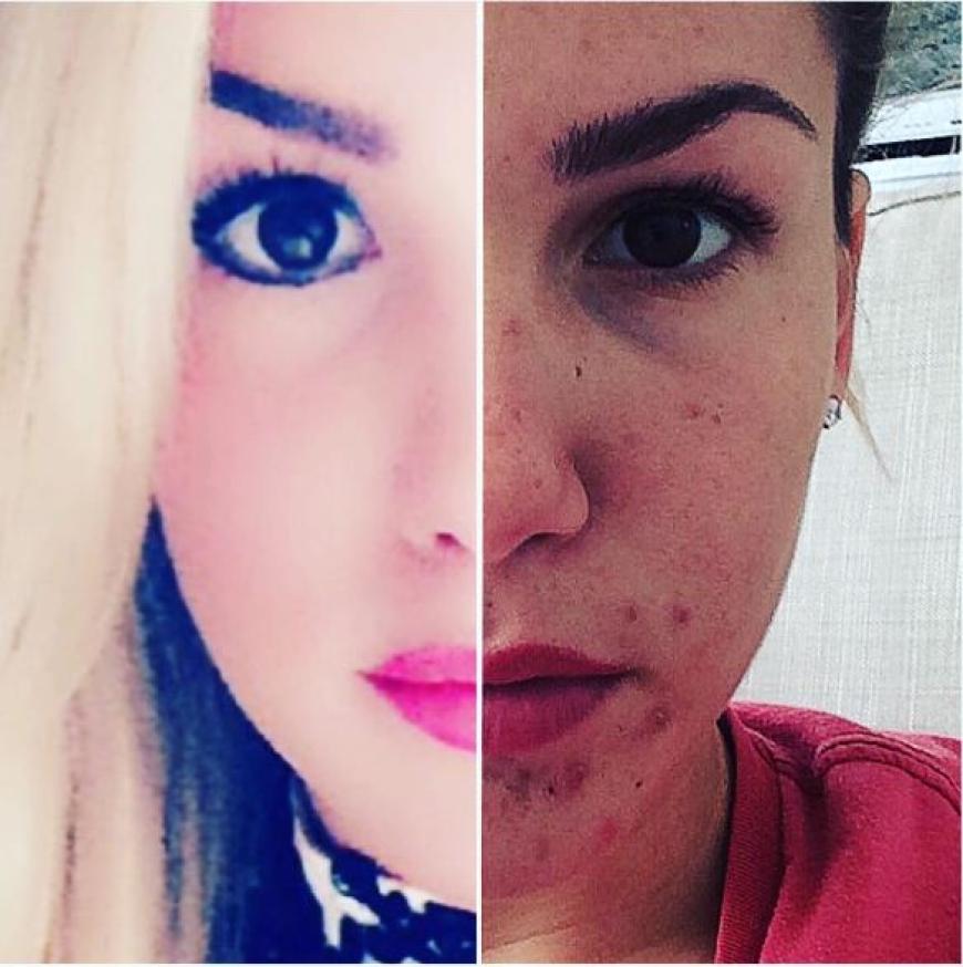 Zum Vergleich: Links zeigt sich Angelina Heger mit Make-up, rechts ohne.