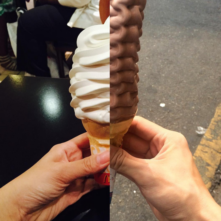 So sieht es aus, wenn Danbi Shin und Seok Li zusammen Eis essen.