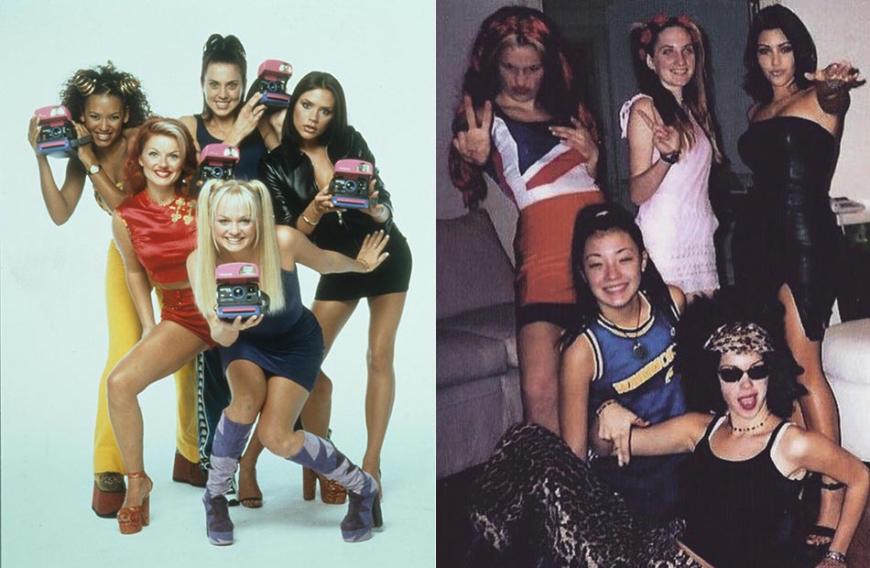 Original und Fälschung: Kim Kardashian twitterte jetzt dieses Foto (rechts), das sie als Spice Girl Victoria Beckham zeigt (r.). Auch wenn Kim damals noch deutlich schmaler war, hatte sie schon früher deutlich mehr Kurven als die dünne Posh Spice. Zu dem Bild schreibt sie: