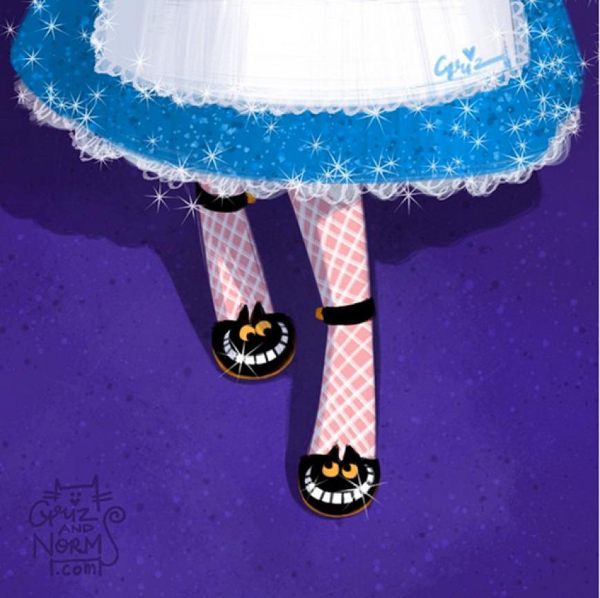 Märchenhaft: Alice im Wunderland trägt die Grinsekatze auf ihren von Charlotte Olympia inspirierten Flats.