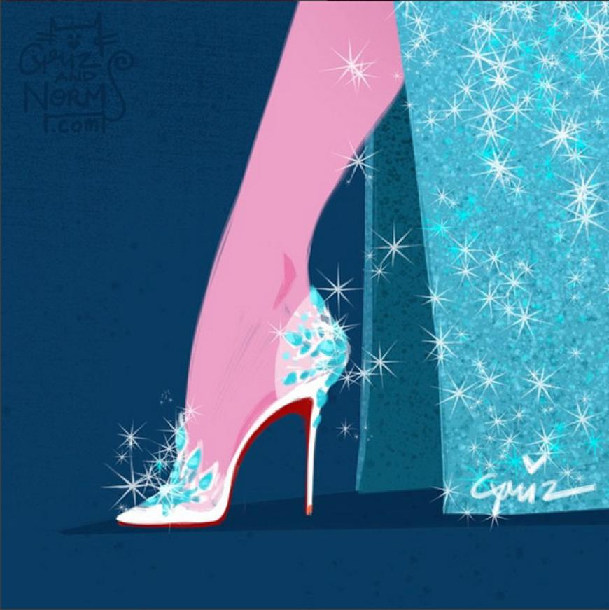 Ihre Schwester, Eiskönigin Elsa, glänzt in Edelstein-besetzten Heels von Louboutin.