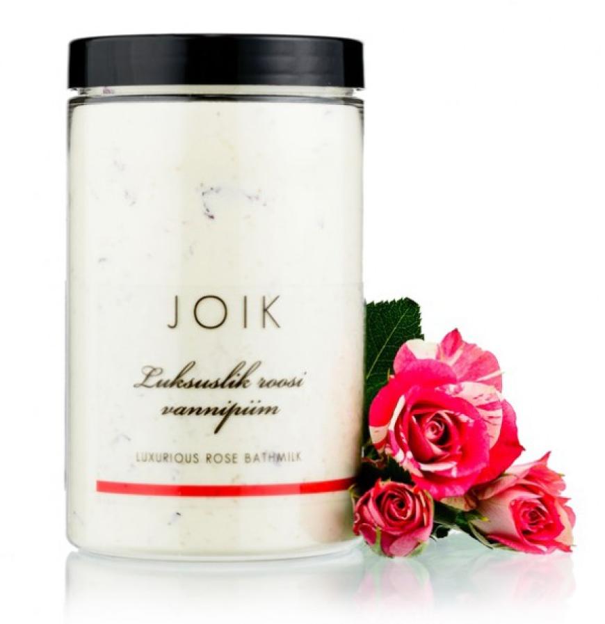 Wir wäre es statt einem Rosenstrauß für die Liebste mit einem ganzen Rosenbad?! Pflegende Bademilch mit Rosenduft von Joik über najoba.de, ca. 14,90 €