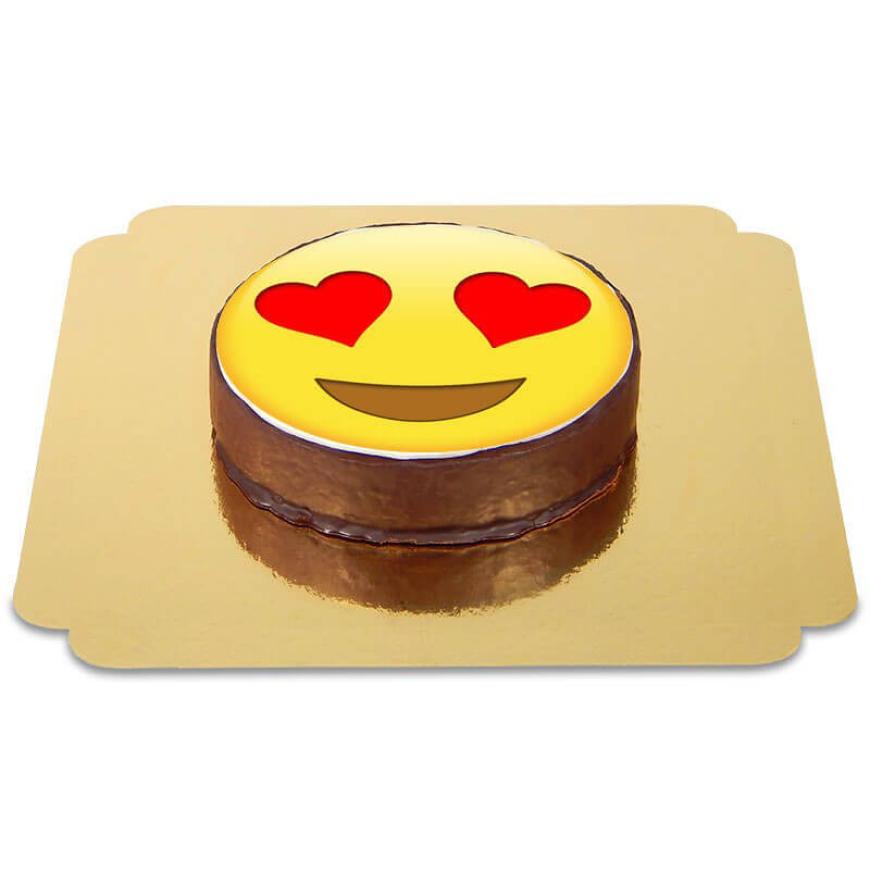 Sag's mit einer Torte statt mit Worten: Zum Beispiel mit der süßen Sachertorte im verliebten Emoticon-Style von deineTorte.de, ca. 19.90 €