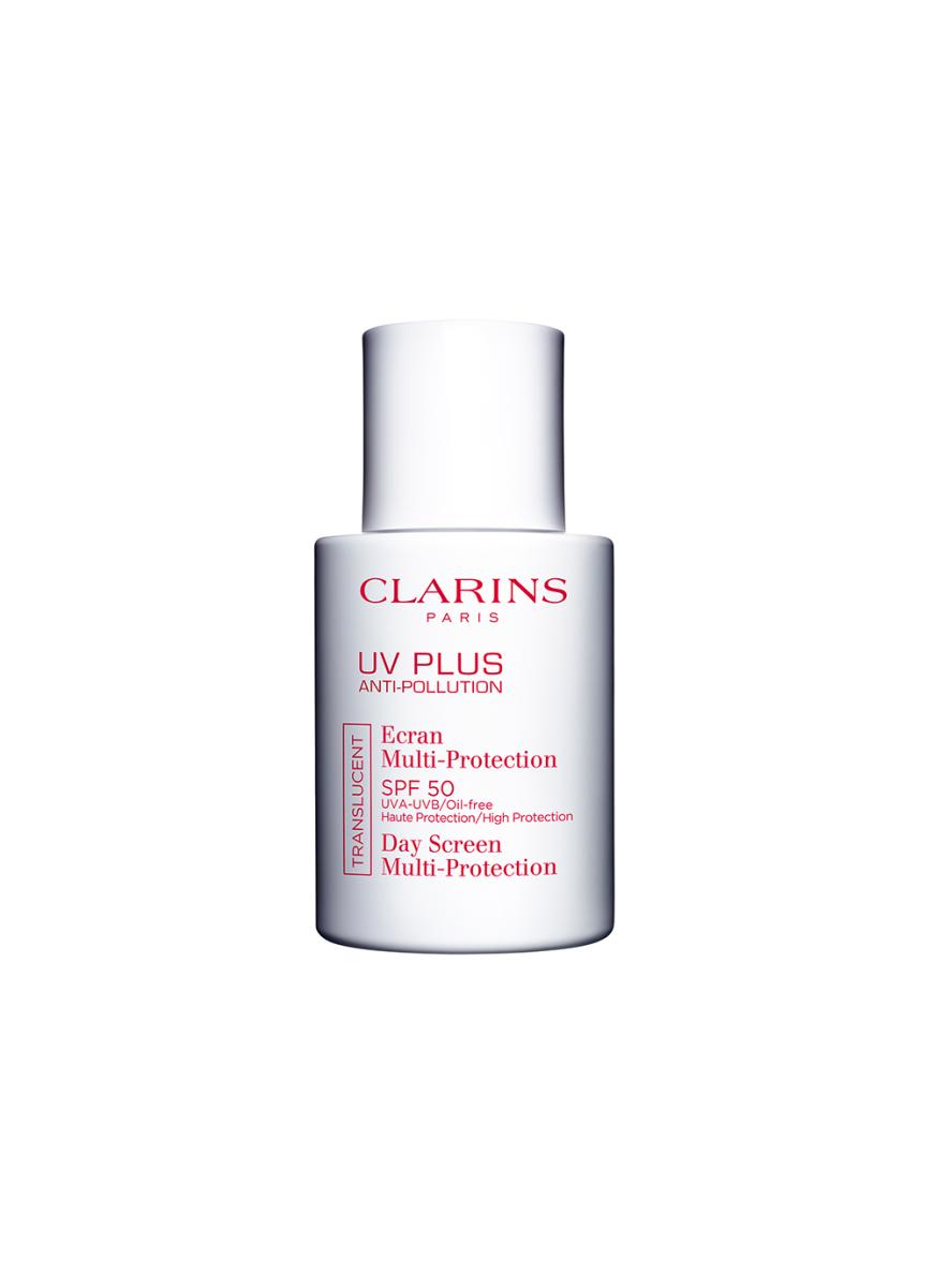 Schutzschild in der Stadt: „UV Plus anti-Pollution SPF 50“ von Clarins, mit antioxidativem Komplex, ca. 39 Euro