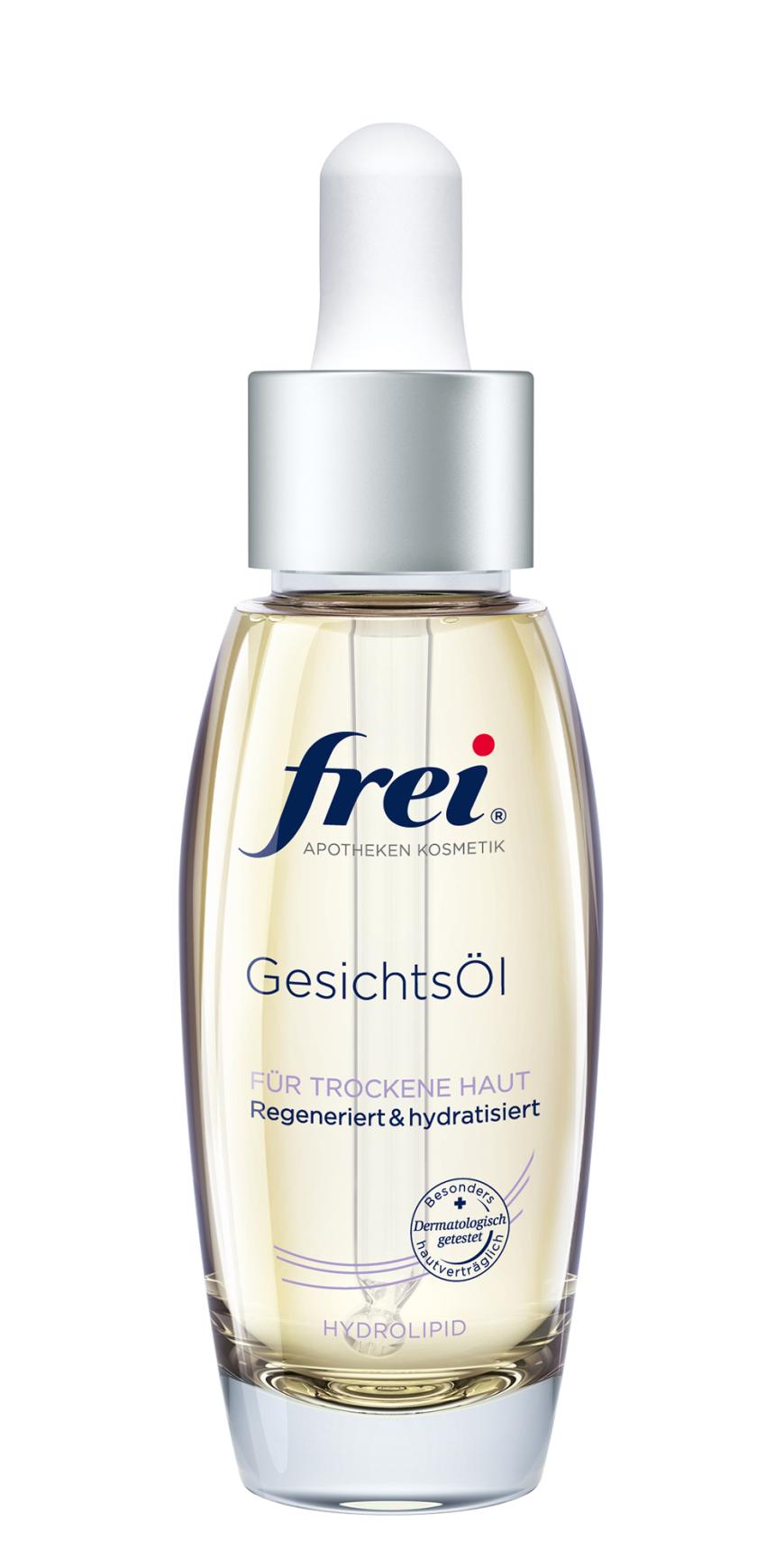 Regeneriert: „Hydrolipid GesichtsÖl“ von Frei, mit Omega-6-Fettsäuren, ca. 17 Euro, in Apotheken