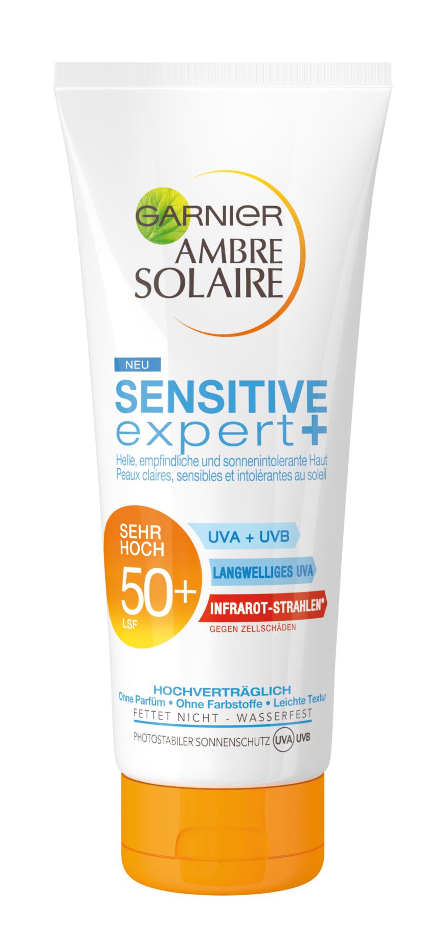 „Ambre Solaire Sensitive Expert+“-Sonnenschutz von Garnier, mit LSF 50, ca. 7 Euro