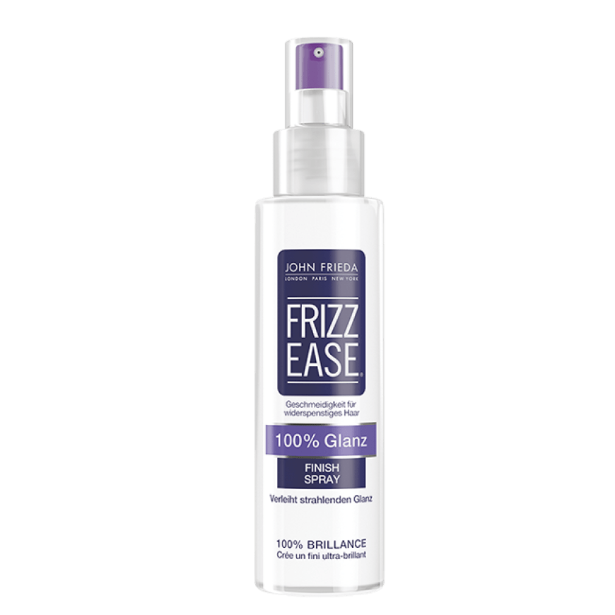 SHINE ON: Mit leichter und nicht fettender Textur: „Frizz Ease 100 % Glanz Finish Spray“ von John Frieda, ca. 10 Euro