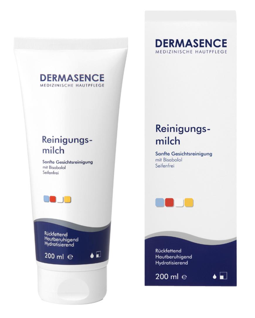 Für sensible Haut: „Reinigungsmilch“ von Dermasence, mit Bisabolol, ca. 12 Euro, in Apotheken