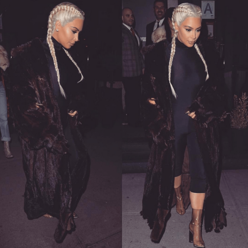 Bei der Fashion Week in Paris trug Kim die Braids in weißblond