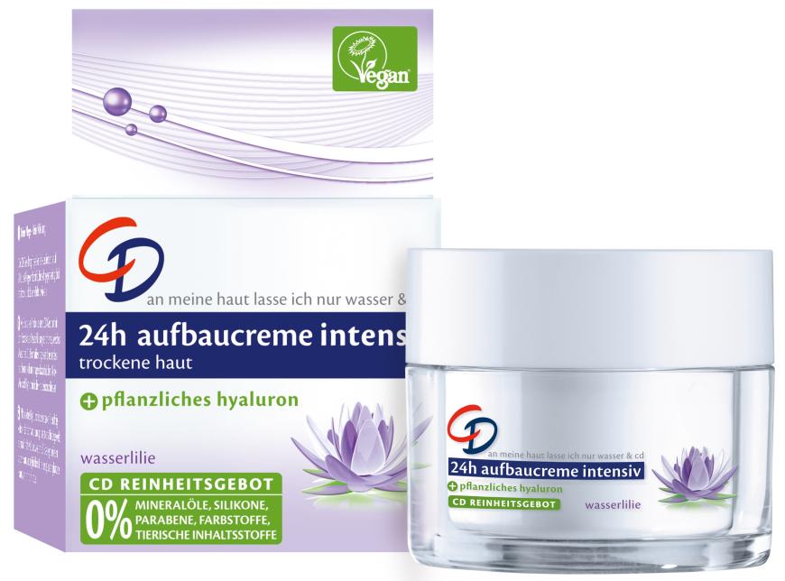 „24h Aufbaucreme intensiv“ von CD, pflegt rund um die Uhr mit Feuchtigkeit, ca. 7 Euro