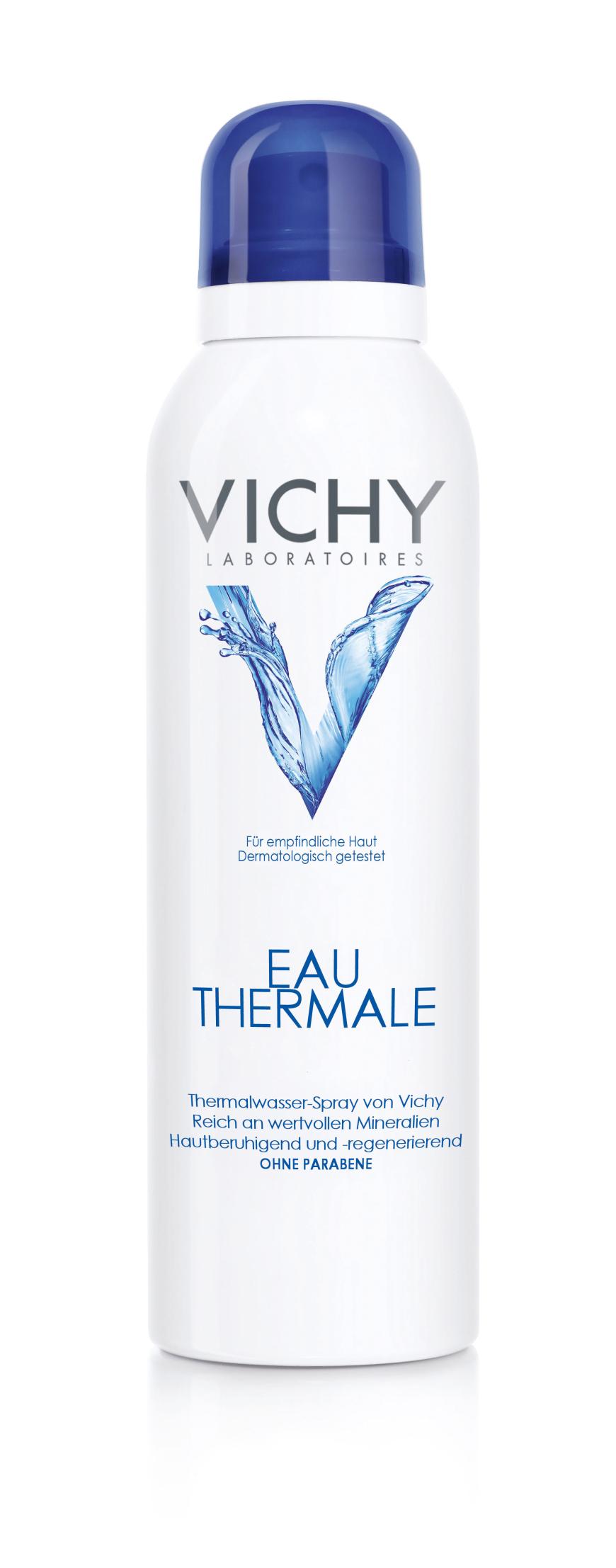 „Thermalwasser Spray“ von Vichy, beruhigt die Haut, ca. 8 Euro, in Apotheken