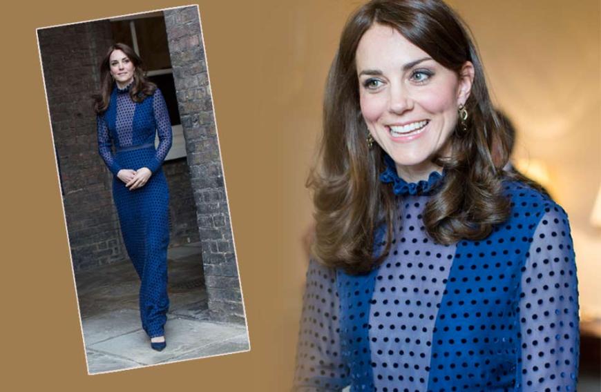 Echter Hingucker! Kate überraschte kurz vor ihrem Abflug nach Indien und Bhutan mit einem leicht transparenten Traum-Dress in Königsblau des indischen Labels Saloni. Kostenpunkt: etwa 620 Euro.