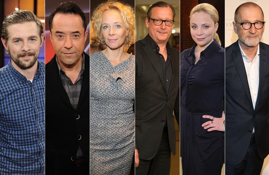 Stars für Jan Böhmermann: Klaas Heufer-Umlauf, Jan Josef Liefers, Katja Riemann, Matthias Brandt, Thea Dorn und Peter Lohmeyer (v.l.)
