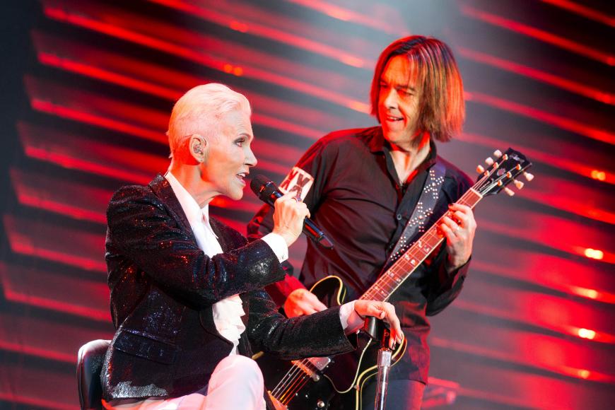 Marie Frederiksson und Per Gessle auf der Bühne als Roxette.