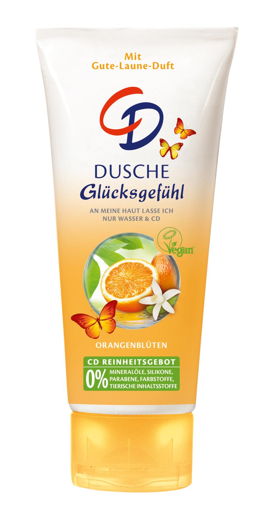 „Dusche Glücksgefühl“ von CD, belebend und vegan, ca. 2 Euro