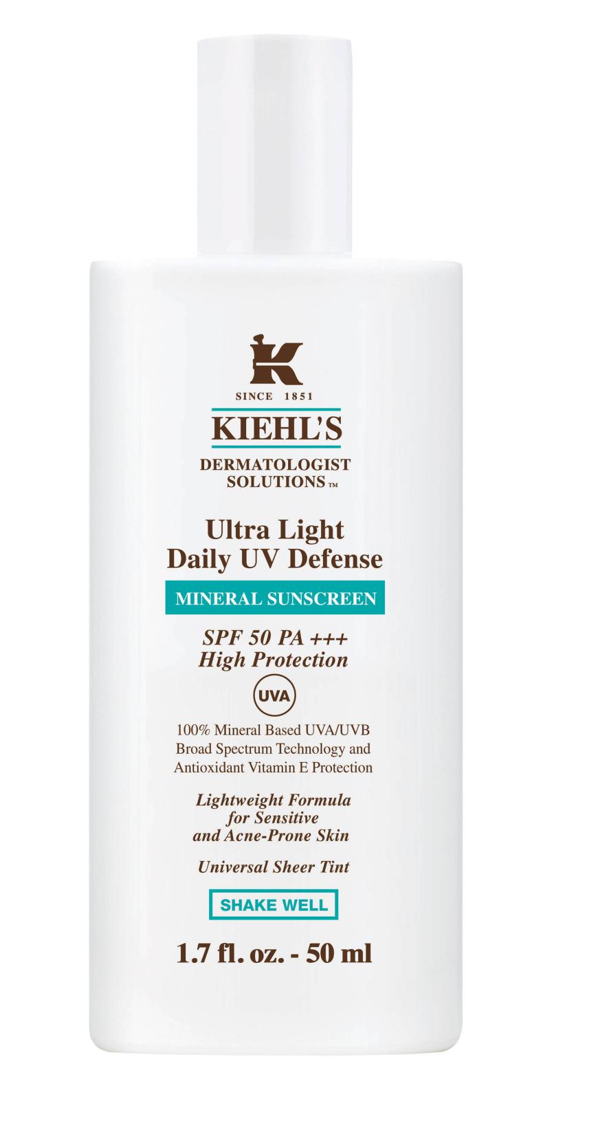 Mineralischer Sonnenschutz: „Dermatologist Solutions Ultra Light Daily UV Defense SPF 50“ von Kiehl’s, ca. 40 Euro
