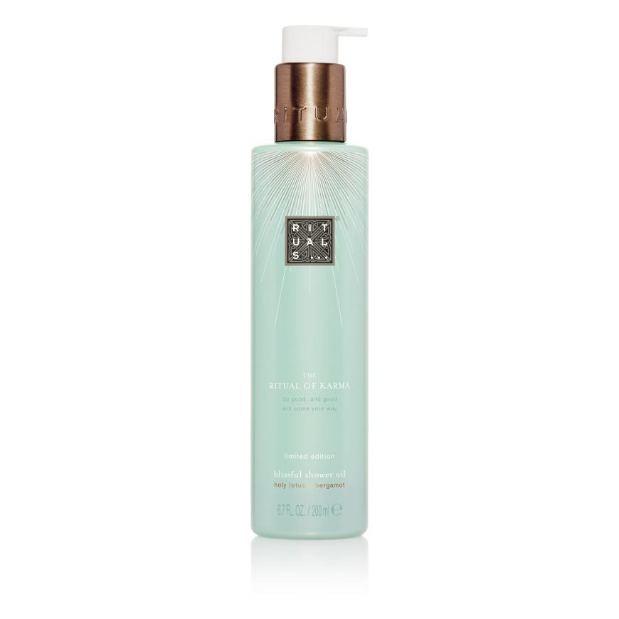Reinigt sanft: „The Ritual of Karma – Blissful Shower Oil“ von Rituals, ca. 9 Euro