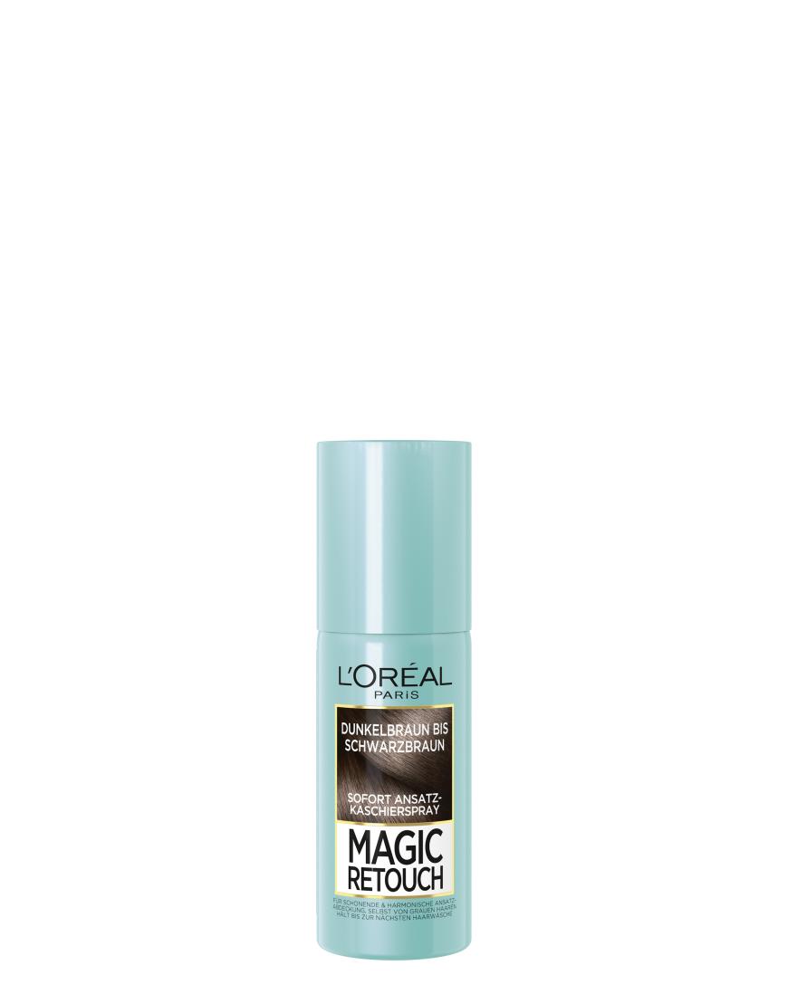 „Magic Retouch Ansatzspray Dunkelbraun bis Schwarzbraun“ von L‘Oréal Paris, ca. 8 Euro