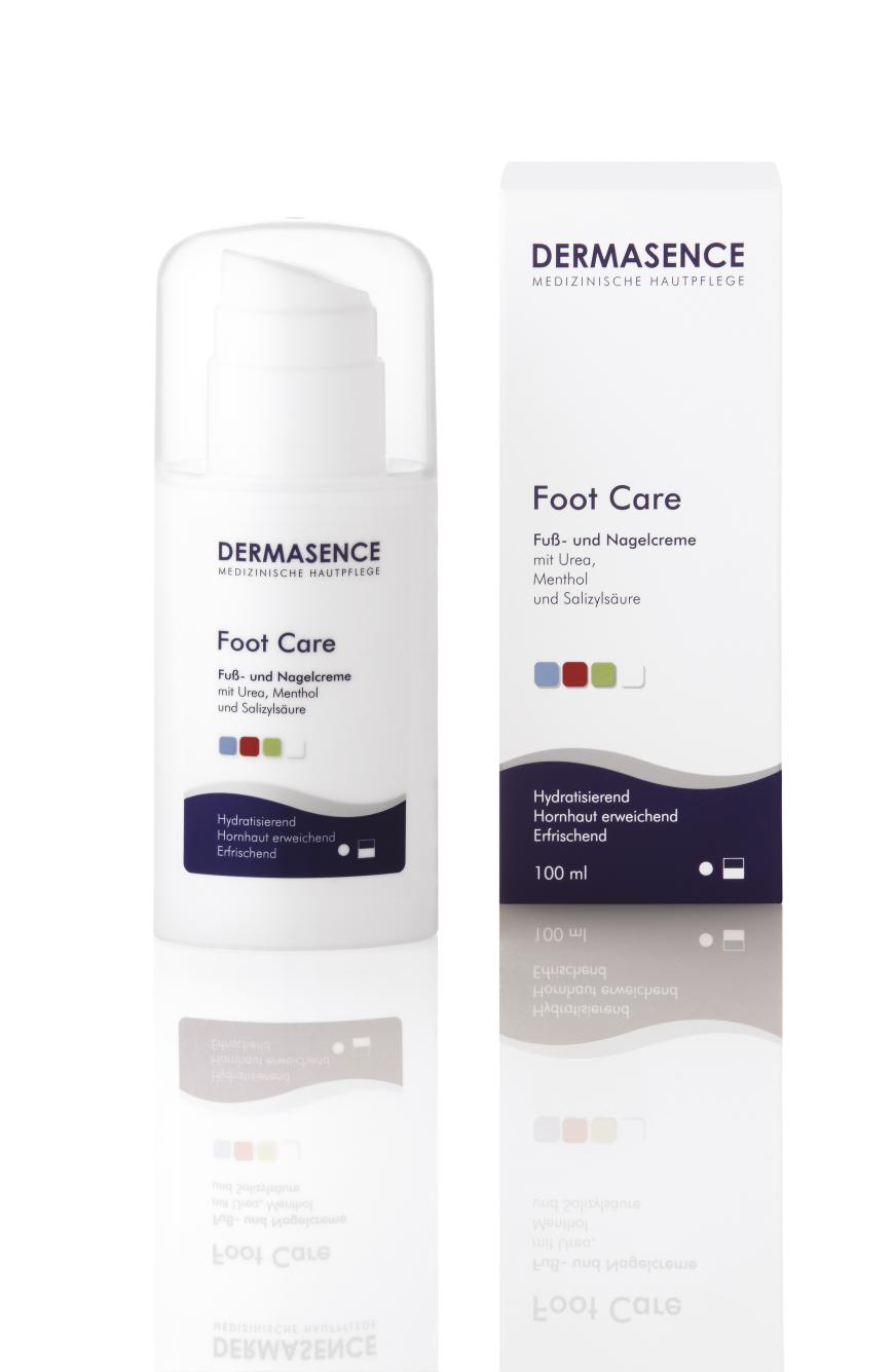 „Foot Care Fuß-& Nagelcreme“ von Dermasence mit Urea, ca. 11 Euro, in Apotheken