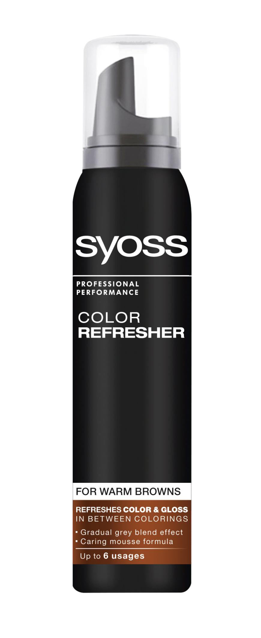 Sorgt für Farbfrische: „Color Refresher Warm Brown“-Mousse von Syoss, ca. 5 Euro