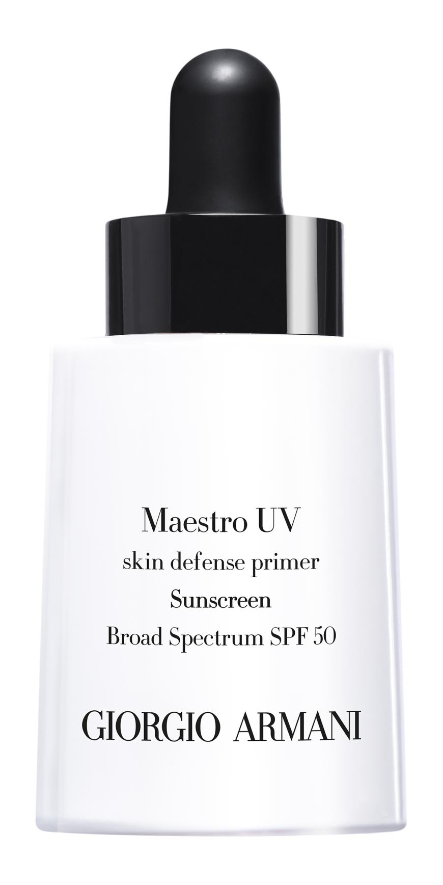 „Maestro UV Skin Defense Primer Sunscreen Broad Spectrum SPF 50“ von Giorgio Armani, ca. 66 Euro