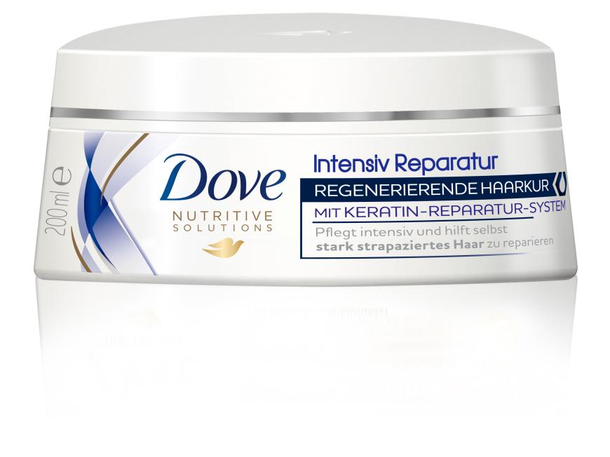 KERATIN-KUR „Intensiv Reparatur regenerierende Haarkur“ von Dove, ca. 5 Euro