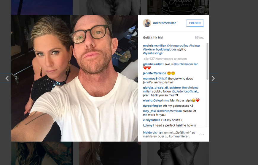 Gutes Team: Der Living-Proof-Hairstylist ist verantwortlich für Jens tolles Haar.