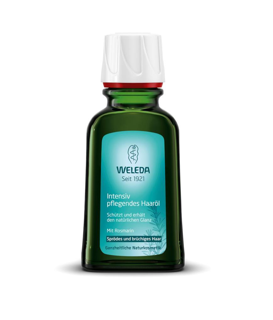 „Intensivpflegendes Haaröl“ von Weleda, mit Rosmarin, ca. 10 Euro
