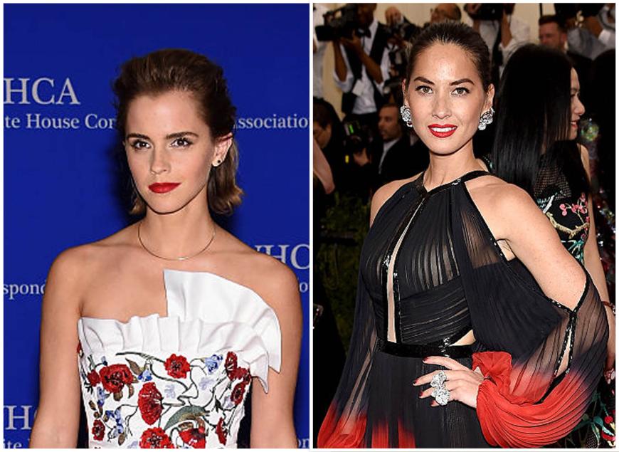 SOMMERSPROSSEN Die süßen Sonnenpünktchen stehen beiden Schauspielerinnen richtig gut. Emma Watson, 26, liegt aber einen Hauch weiter vorn. Sie braucht außer roten Lippen und dezentem Schmuck kein weiteres Highlight. US-Schauspielerin Olivia Munn, 35, setzt auf XL-Klunker – und nimmt dem Look so seine Natürlichkeit.