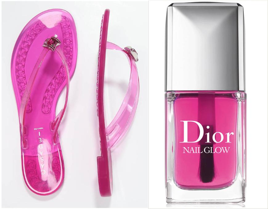 MIT DURCHBLICK Durchsichtige Version von Casadei, mit Mini-Absatz und Glitzerapplikation, ca. 150 Euro, zalando.de & „Nail Glow“-Lack von Dior, halbtransparent mit einem Hauch Farbe, ca. 23 Euro, douglas.de