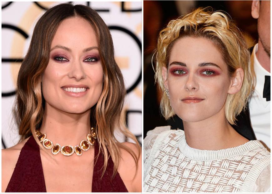 ROTER LIDSCHATTEN Hollywood-Beauty Olivia Wilde, 32, macht alles richtig. Bei ihr harmoniert der satte Bordeaux-Ton auf den Lidern toll mit ihrem sonnengebräunten Teint. „Twilight“-Star Kristen Stewart, 26, beweist leider kein gutes Händchen. Zu ihrer hellen Hautfarbe wirken die roten Augen wie eine schlecht sitzende Superhelden-Maske.