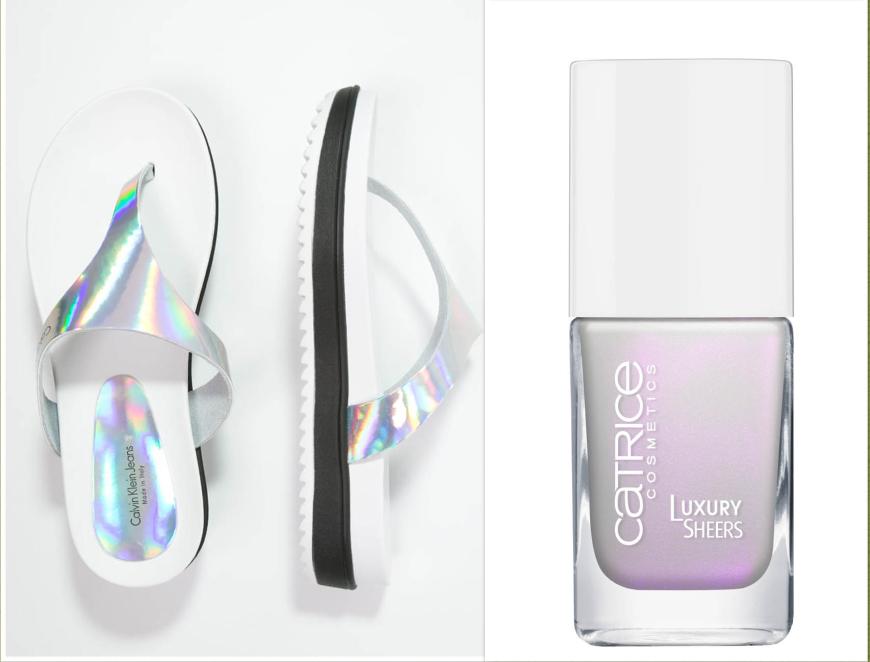 ECHT ABGESPACED „Ginevra“-Variante von Calvin Klein, aus Leder, im coolen Metallic-Look, ca. 78 Euro, amazon.de & „Luxury Sheers“-Lack von Catrice, mit changierendem Finish, in „The ChampagneION“, ca. 3 Euro