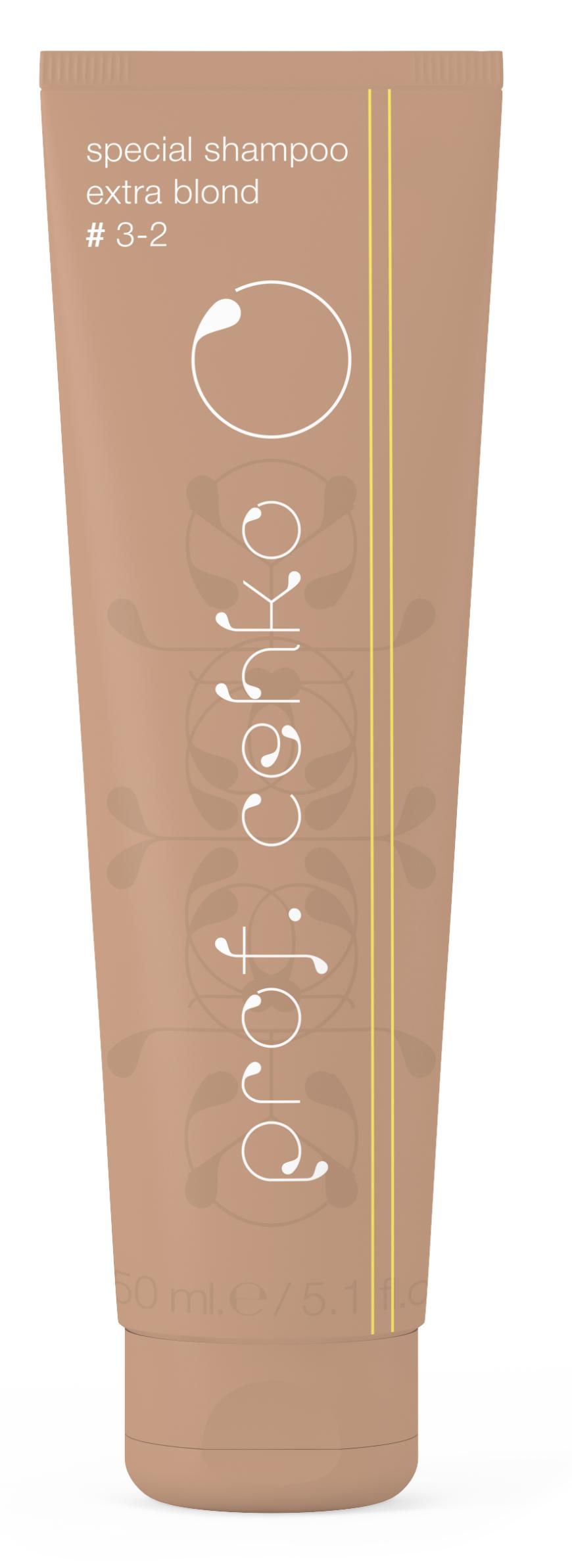 NEUTRALISIERT „3-2 Special Shampoo Extra Blond“ von Prof. Cehko, gegen Gelbstich, ca. 12 Euro, www.cehko-shop.de