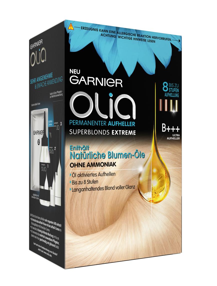 BLONDIERT „Olia Permanenter Aufheller Superblonds Extreme“ von Garnier, ca. 6 Euro