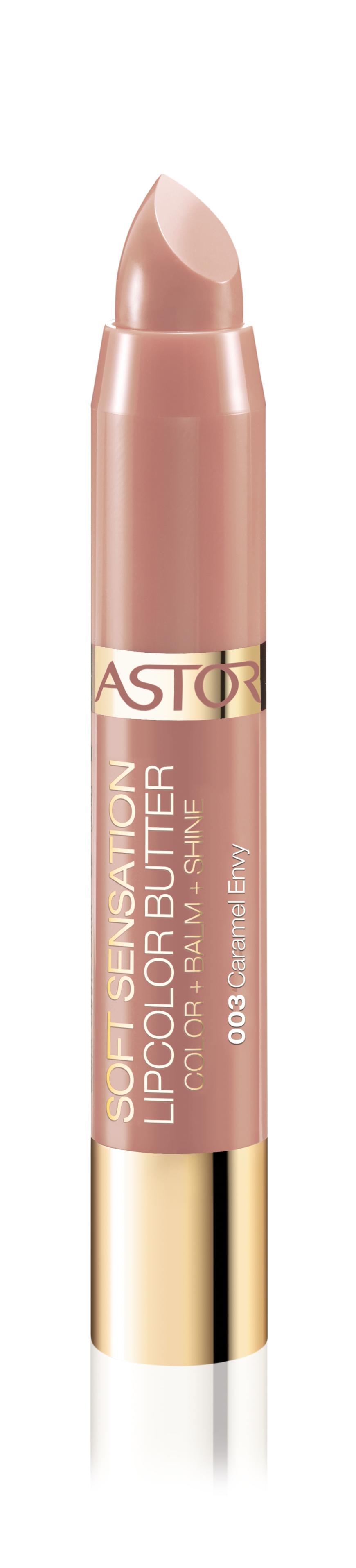 „Soft Sensation Lipcolor Butter“ von Astor, in „Caramel Envy“, ca. 7 Euro