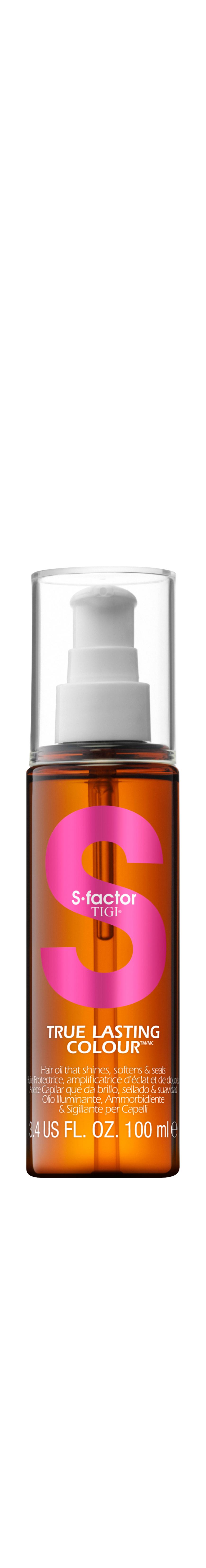 GIBT GLANZ „S-factor True Lasting Colour Hair Oil“ von Tigi, schützt die Haarfaser ca. 28 Euro, beim Friseur