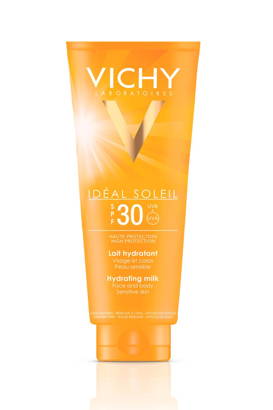 HYDRATISIERT „Ideal Soleil Familienmilch LSF 30“ von Vichy, ca. 21 Euro, in Apotheken