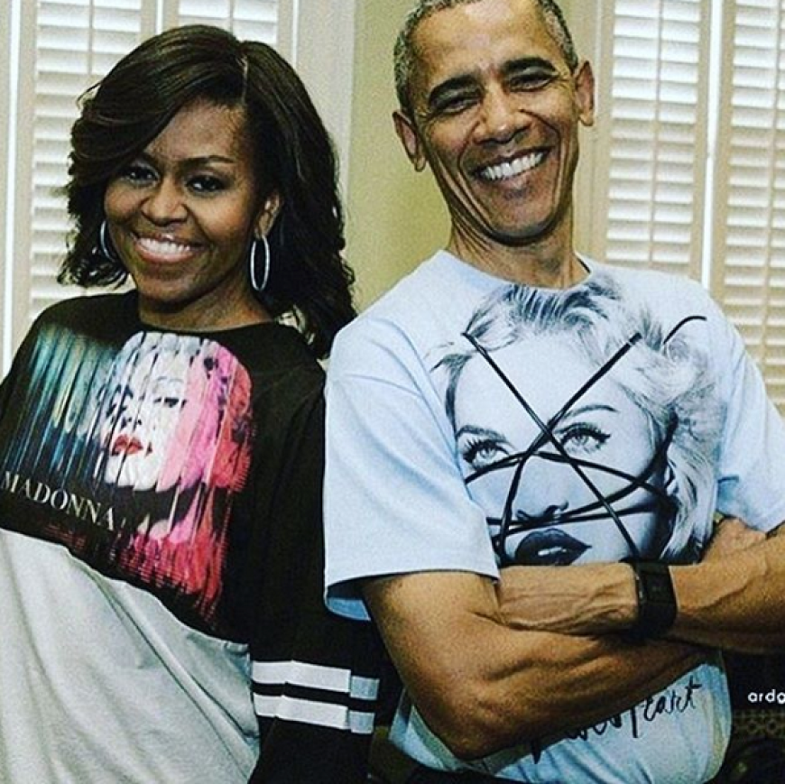 Ob Barack Obama wohl genauso aufgeregt war die Queen of Pop zu treffen? Seine Frau Michelle hat ihn auf jeden Fall schon mal mit Madonna-Fan-Shirts ausgestattet.