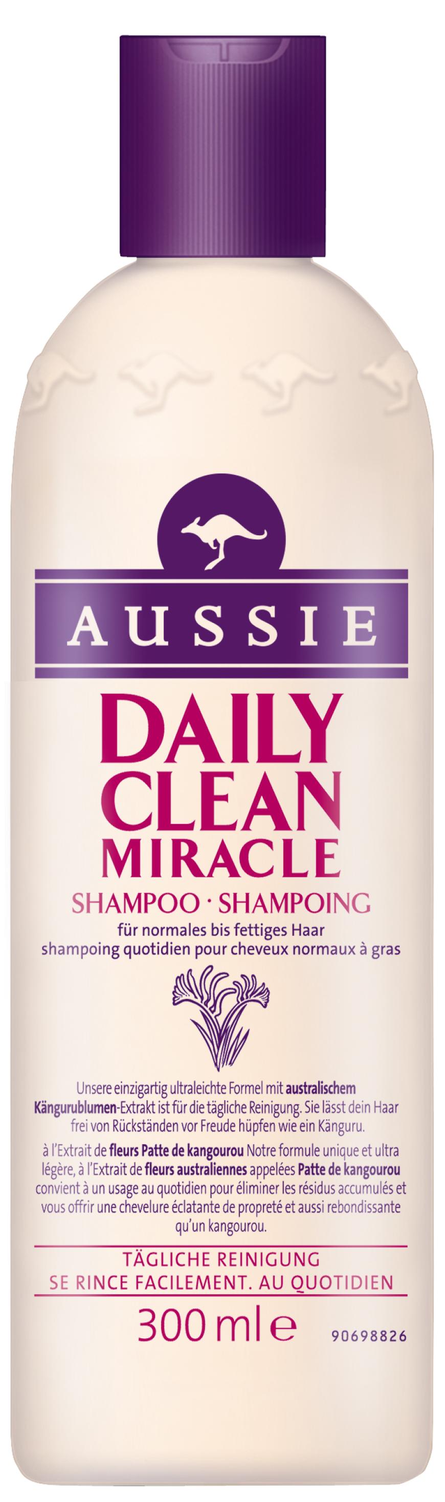 Reinigt gründlich: „Daily Clean Miracle Shampoo“ von Aussie, ca. 6 Euro