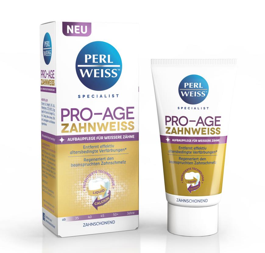 Regeneriert Zahnschmelz: „Pro-Age Zahnweiss“-Zahncreme von Perlweiss, ca. 6 Euro